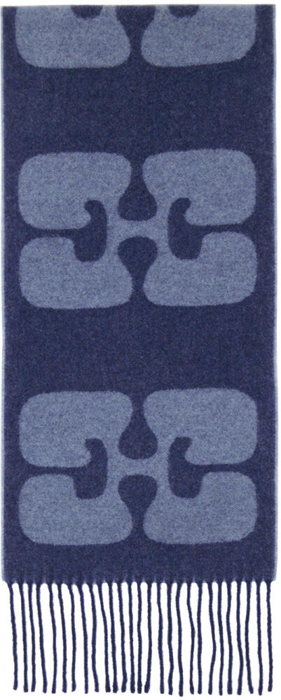 GANNI Navy Narrow Logo Scarf Cover