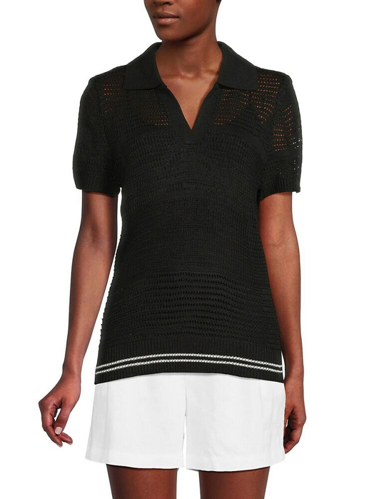 Bobeau Women's Knit Woven Polo - Black Cover