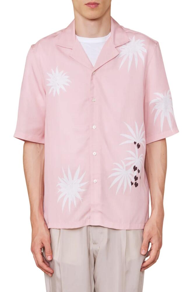 Officine Générale Eren Palm Tree Short Sleeve Button-Up Shirt in Smoked Pink/White Cover