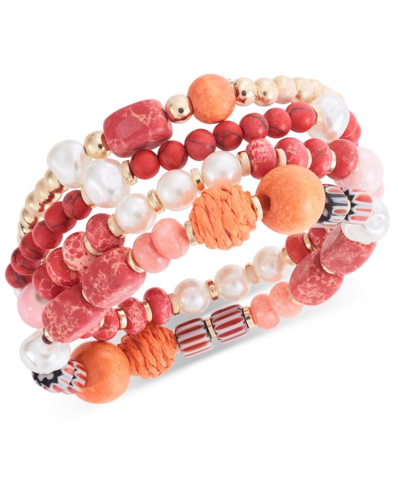 Style & Co 4-Pc. Set Mixed Bead & Stone Stretch Bracelets, Created for Macy's - Coral Cover