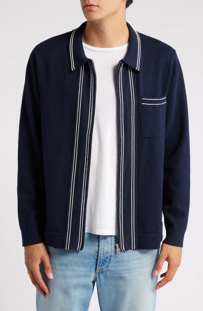 Wax London Amble Stripe Stitch Pocket Zip Cardigan in Navy Cover