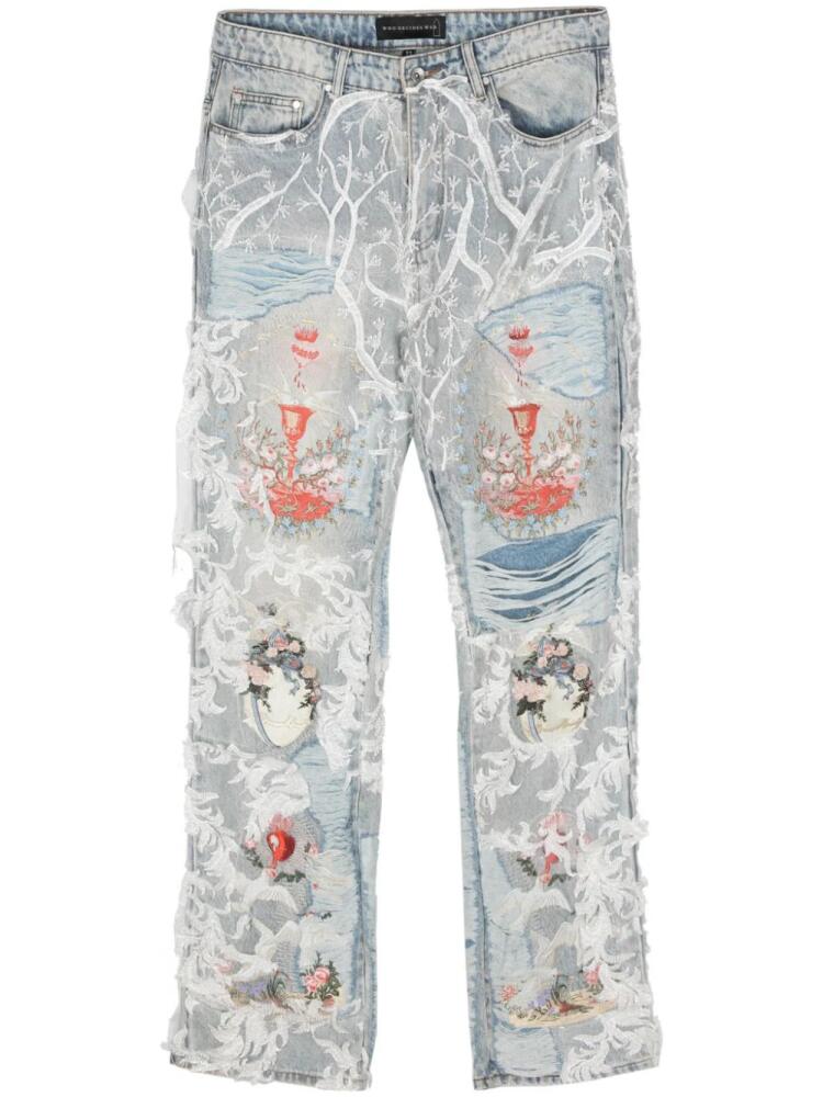 Who Decides War Chalice embroidered staright-leg jeans - Blue Cover