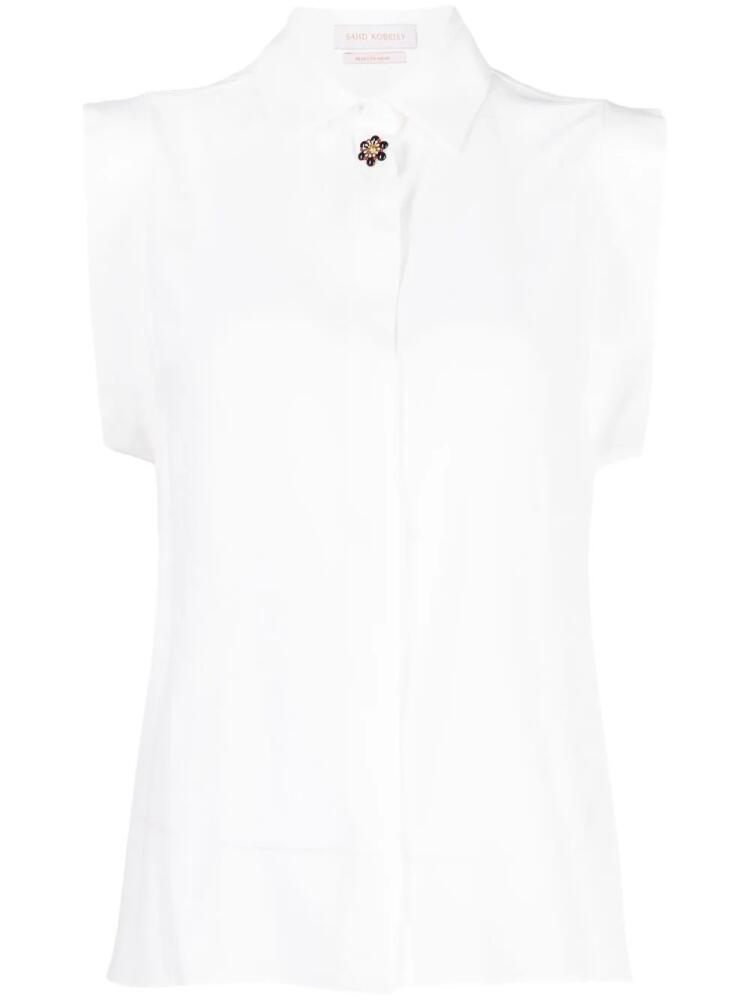 Saiid Kobeisy brooch-detail sleeveless shirt - White Cover