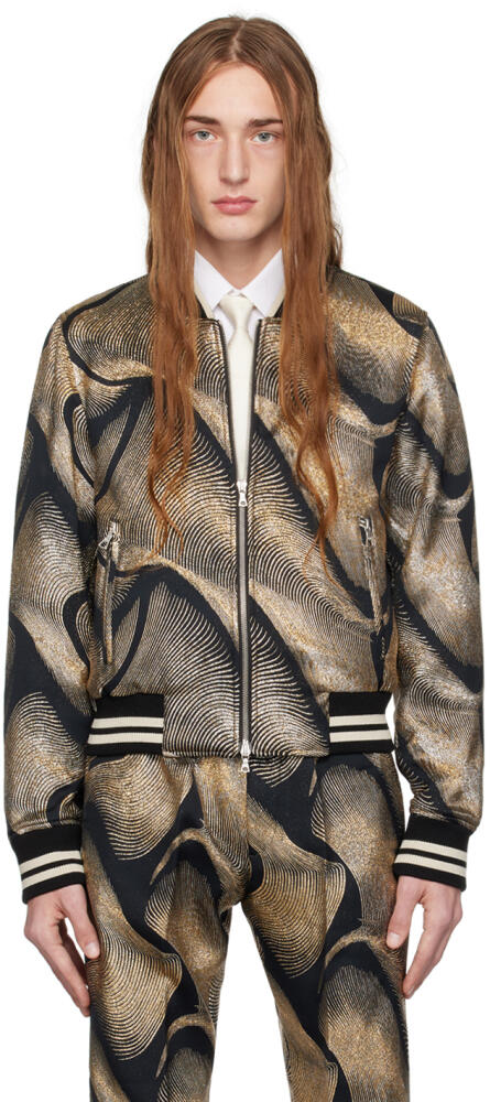 Dries Van Noten Black & Gold Jacquard Bomber Jacket Cover