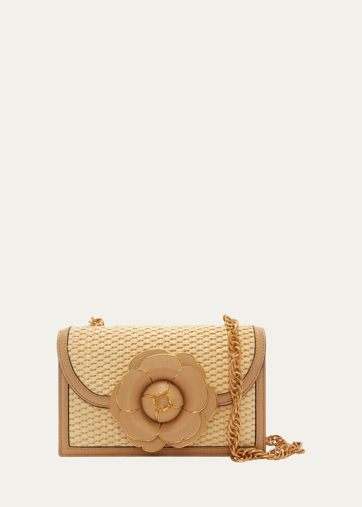 Oscar de la Renta Classic Tro Flower Raffia Crossbody Bag Cover