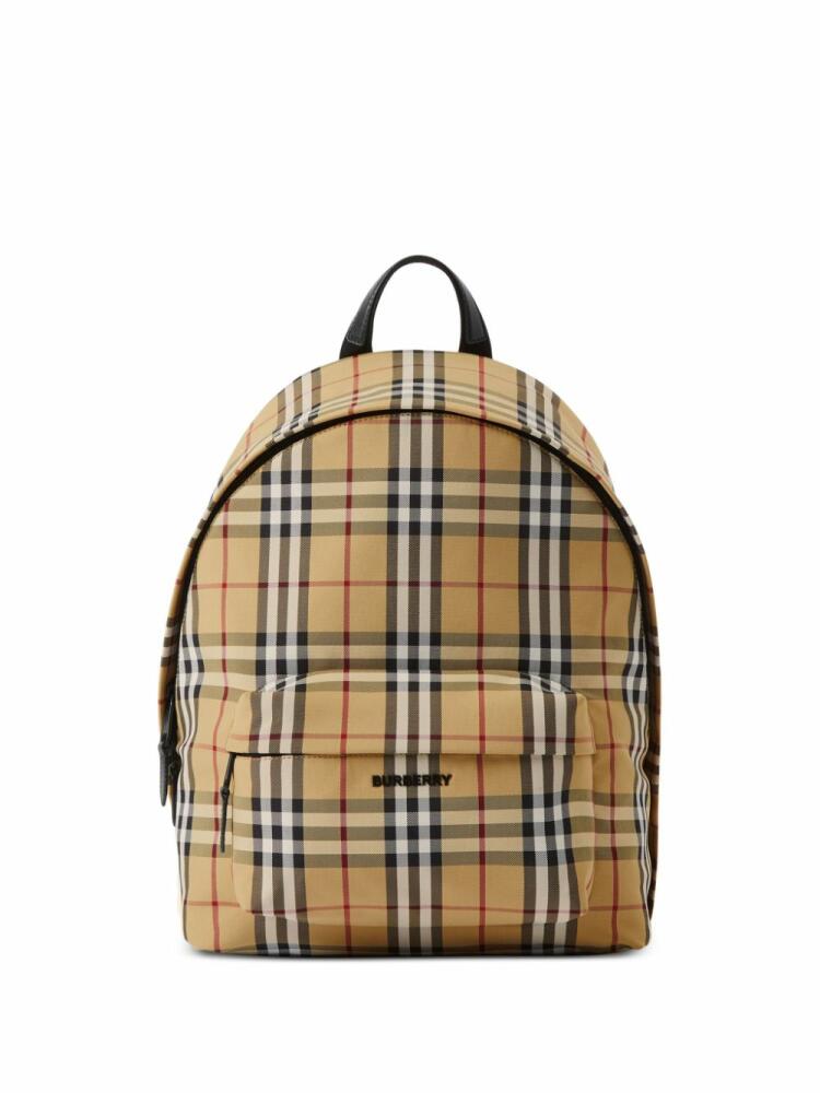 Burberry logo-plaque check-print backpack - Neutrals Cover