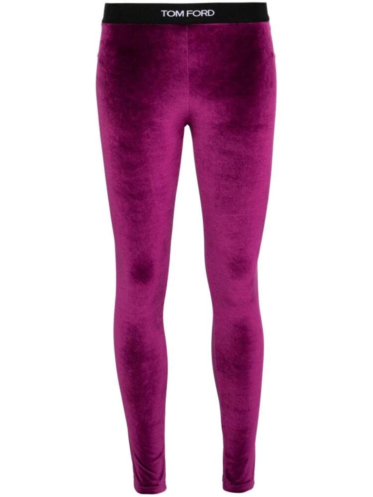 TOM FORD logo-waist velvet leggings - Purple Cover