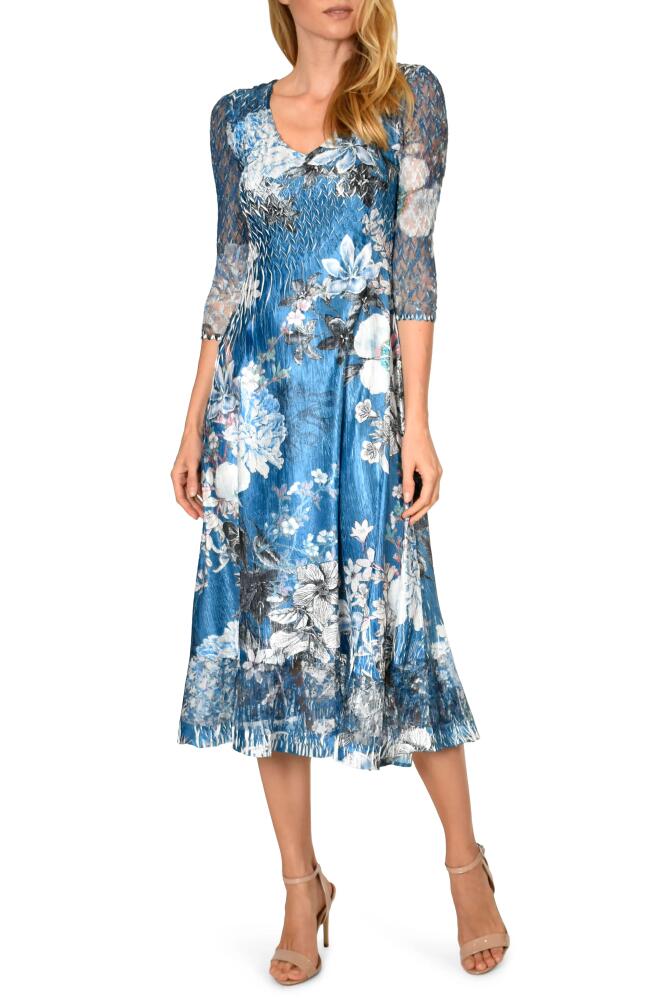 Komarov Charmeuse & Chiffon A-Line Dress in Azure Bouquet Cover