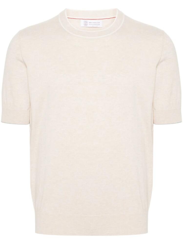 Brunello Cucinelli mélange-effect knitted T-shirt - Neutrals Cover