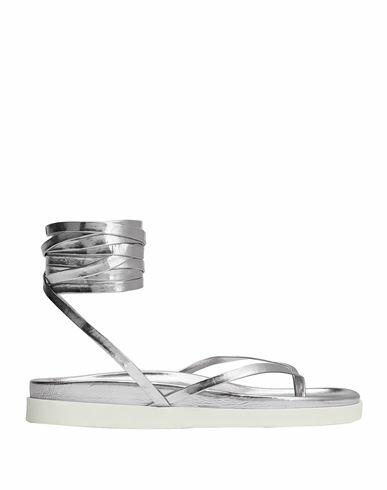 8 By Yoox Lace-up Flat Toe-post Sandals Woman Thong sandal Silver Polyurethane, Polyester Cover