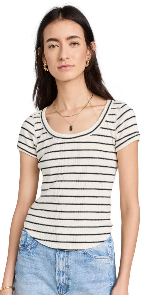 MOTHER The Itty Bitty Scoop Tee Black and White Stripe Cover