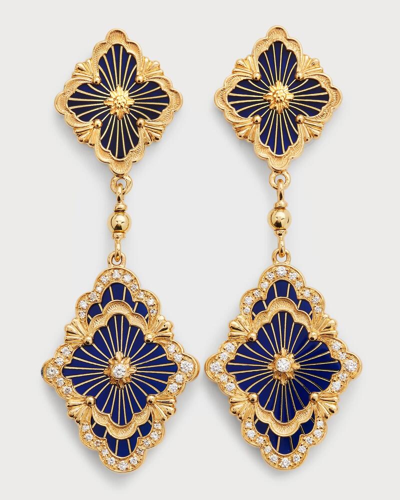 Buccellati Opera Tulle 18K Blue Enamel Diamond Drop Earrings Cover