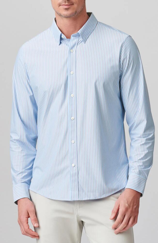 Rhone Slim Fit Commuter Button-Up Shirt in Light Blue/Burnt Coral Stripe Cover