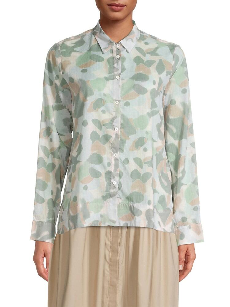 Rosso35 Women's Printed Voile Shirt - Green Multicolor Cover