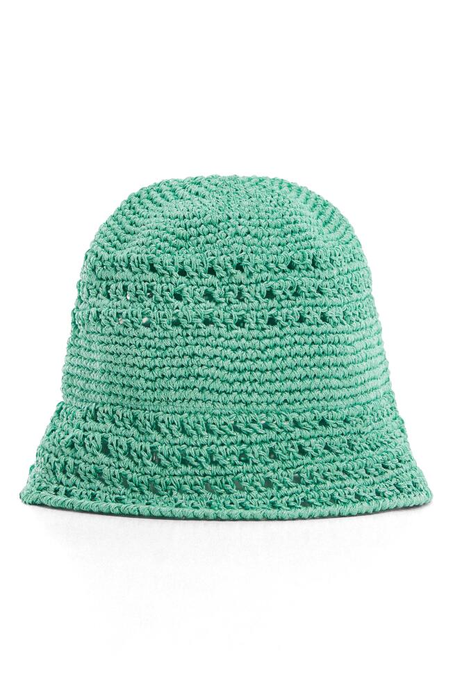 MANGO Open Stitch Knit Bucket Hat in Turquoise Cover