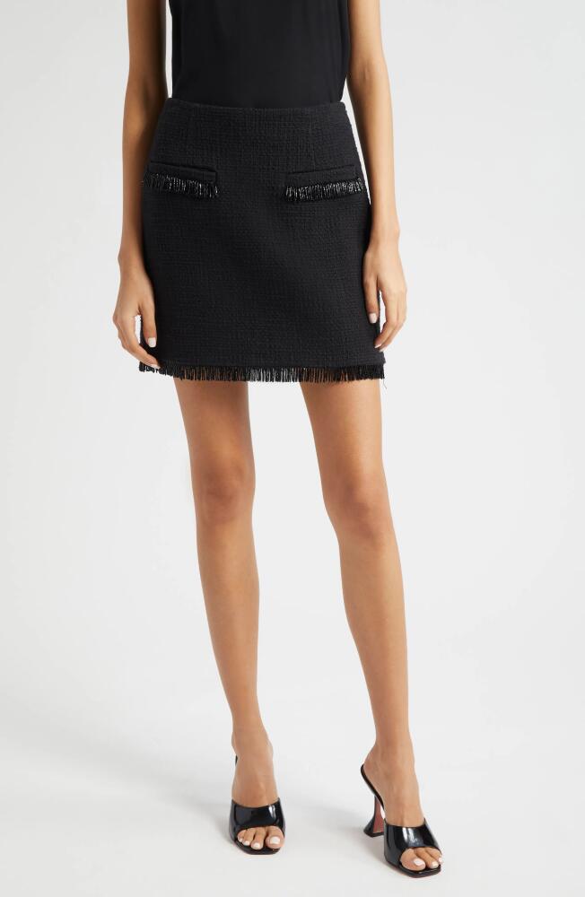 Cinq à Sept Kimmie Crystal Fringe Cotton Tweed Miniskirt in Black Cover