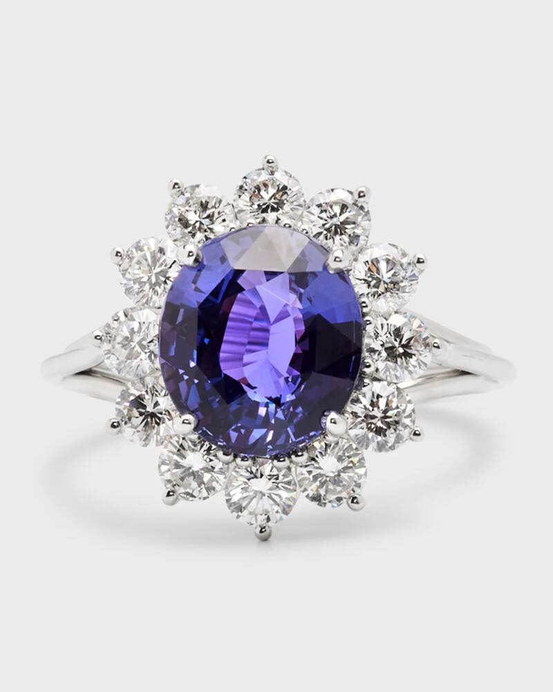 NM Estate Estate Platinum Purple Sapphire Oval and Diamond Halo Ring, Size 6.75 Cover