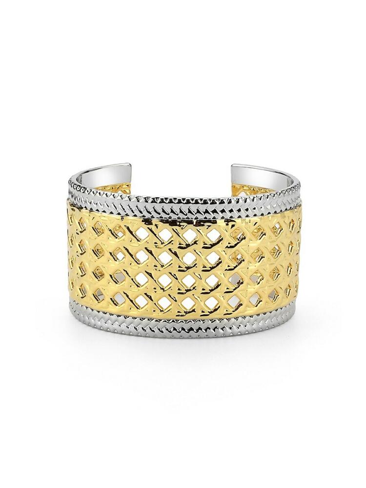 SAVIENE Women's Two Tone Plated Cutout Cuff Bracelet - Silver Cover