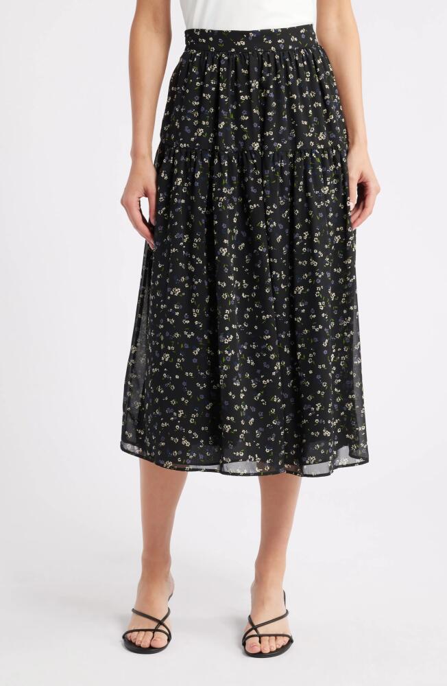 1.STATE Yoke Floral Print Midi Skirt in Rich Black Cover