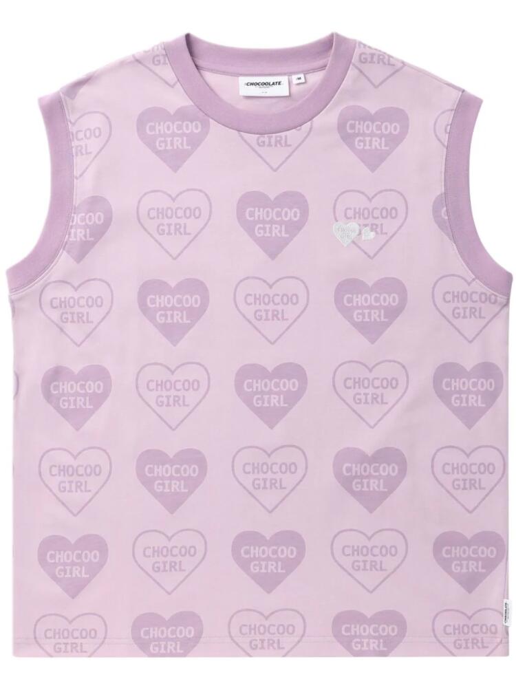 CHOCOOLATE heart-print cotton tank top - Pink Cover