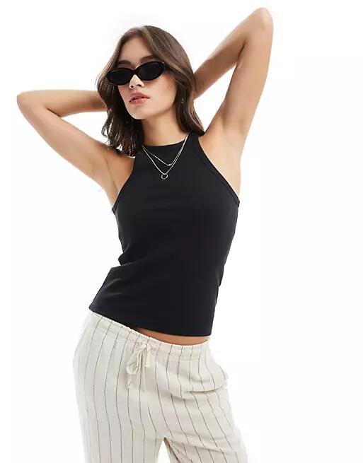 Vero Moda ribbed racer neck tank top in black Cover