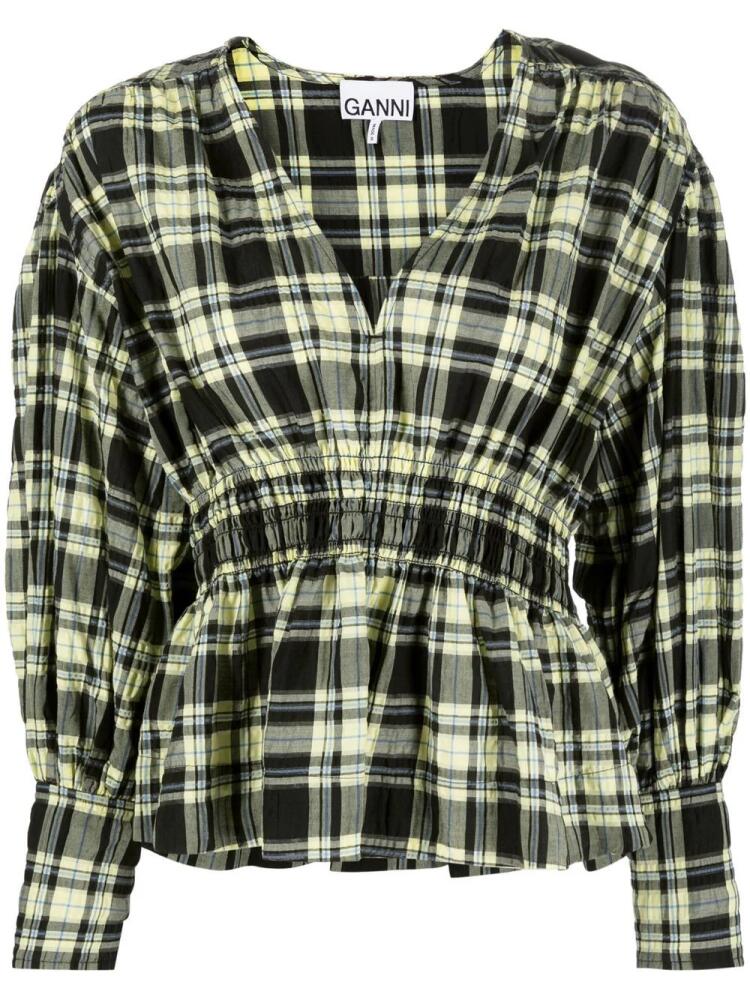 GANNI checked peplum blouse - Black Cover