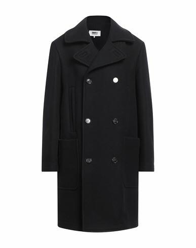 Mm6 Maison Margiela Man Coat Black Wool, Polyamide Cover