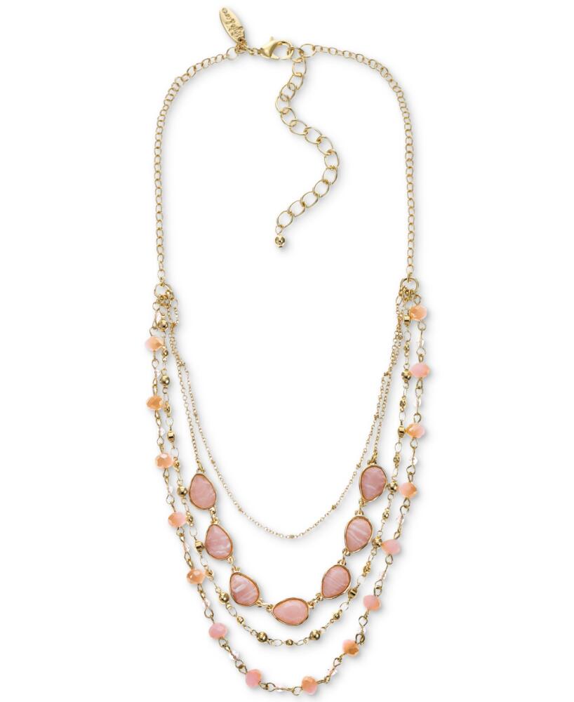 Style & Co Gold-Tone Color Stone & Bead Layered Strand Necklace, 17" + 3" extender, Created for Macy's - Pink Cover