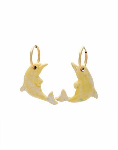 Levens Jewels Dolphin Hoops Yellow Woman Earrings Light yellow Clay, Brass, Enamel Cover