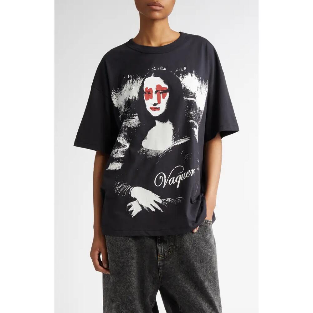 Vaquera Mona Lisa Oversize Cotton Graphic T-Shirt in Faded Black Cover