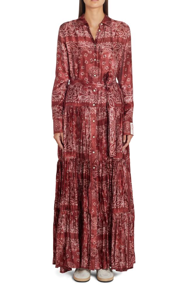 Golden Goose Bandana Print Long Sleeve Twill Maxi Dress in Spiced Apple/Off White Cover