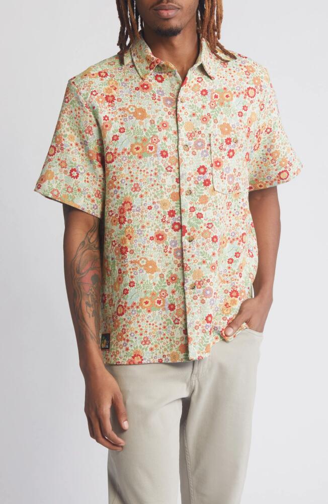 Percival Clerk Floral Jacquard Short Sleeve Cotton Button-Up Shirt in Green Multi Cover