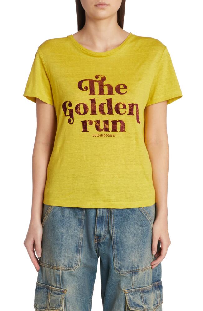 Golden Goose The Golden Run Linen T-Shirt in Maize/Windsor Wine Cover