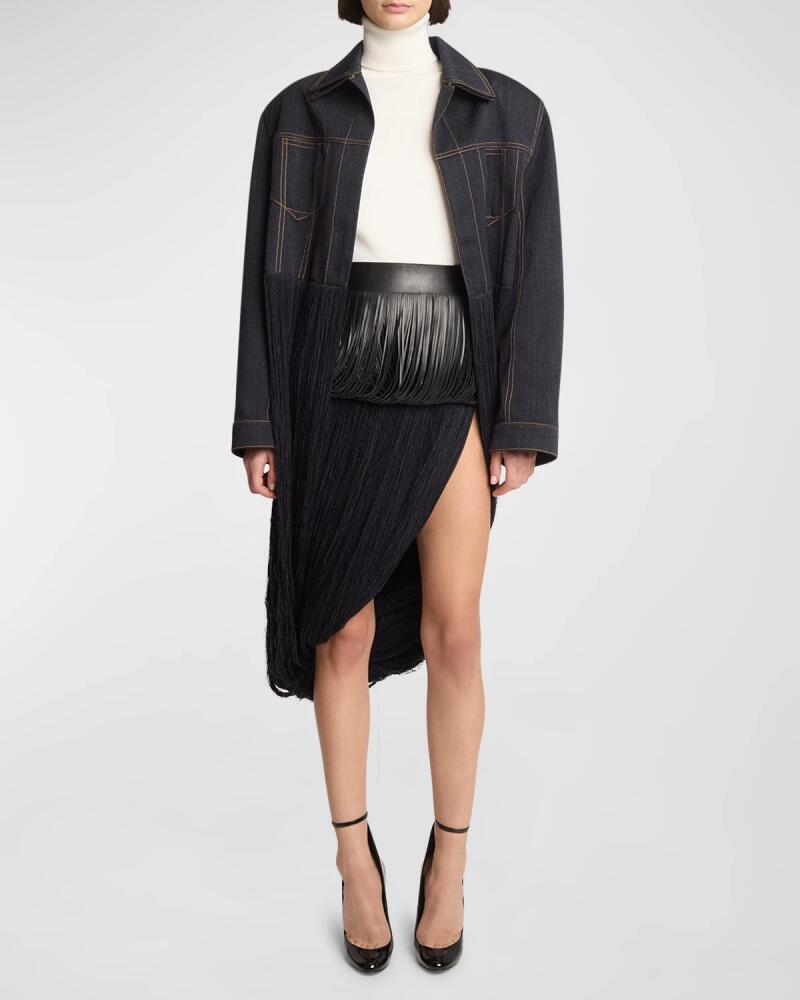 ALAIA Long Fringe Denim Wool Jacket Cover