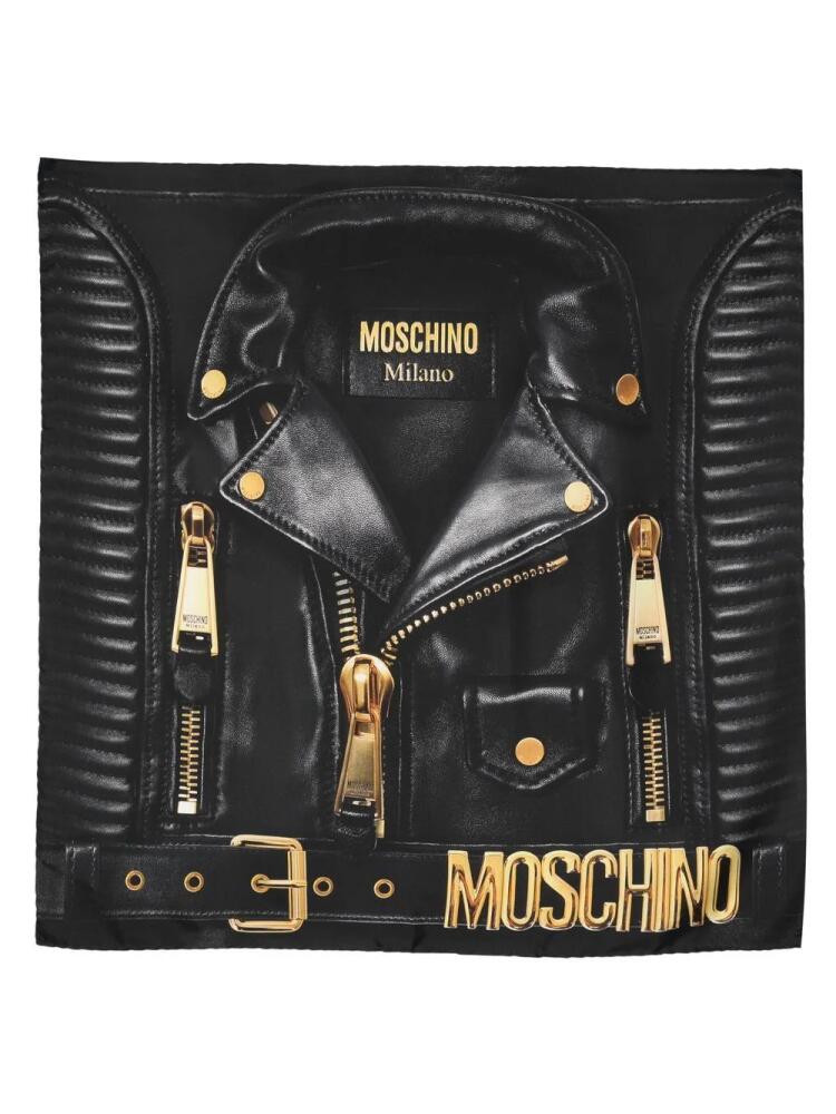 Moschino biker jacket-print silk foulard - Black Cover