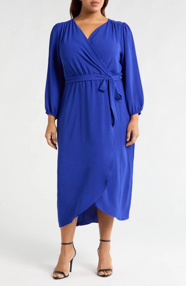 Connected Apparel Tie Waist Long Sleeve Wrap Dress in Saphire Cover