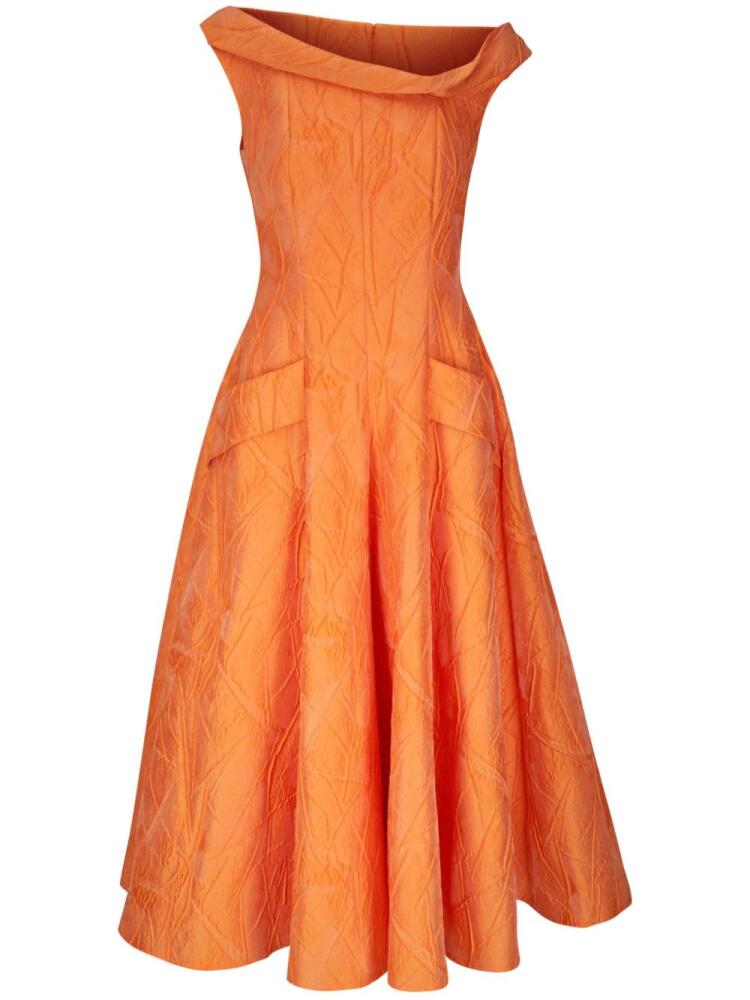 Talbot Runhof patterned-jacquard midi dress - Orange Cover