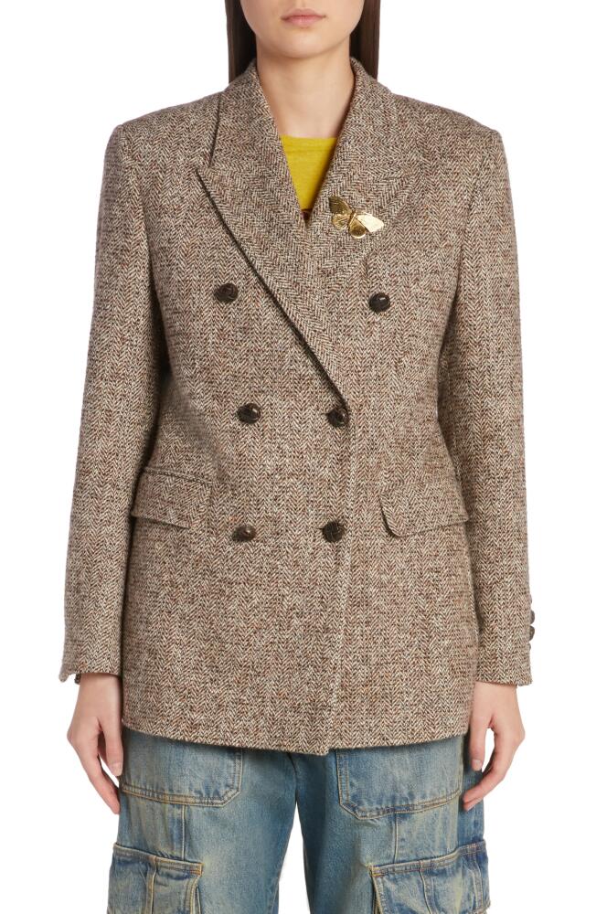 Golden Goose Journey Herringbone Double Breasted Virgin Wool Blend Blazer in Beige/Brown/Bluette Cover