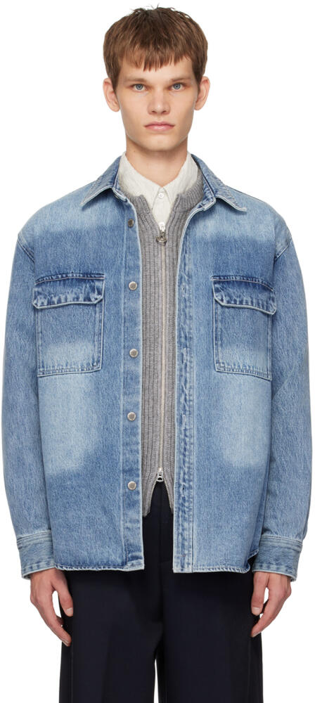 Solid Homme Blue Washed Back Logo Denim Shirt Cover