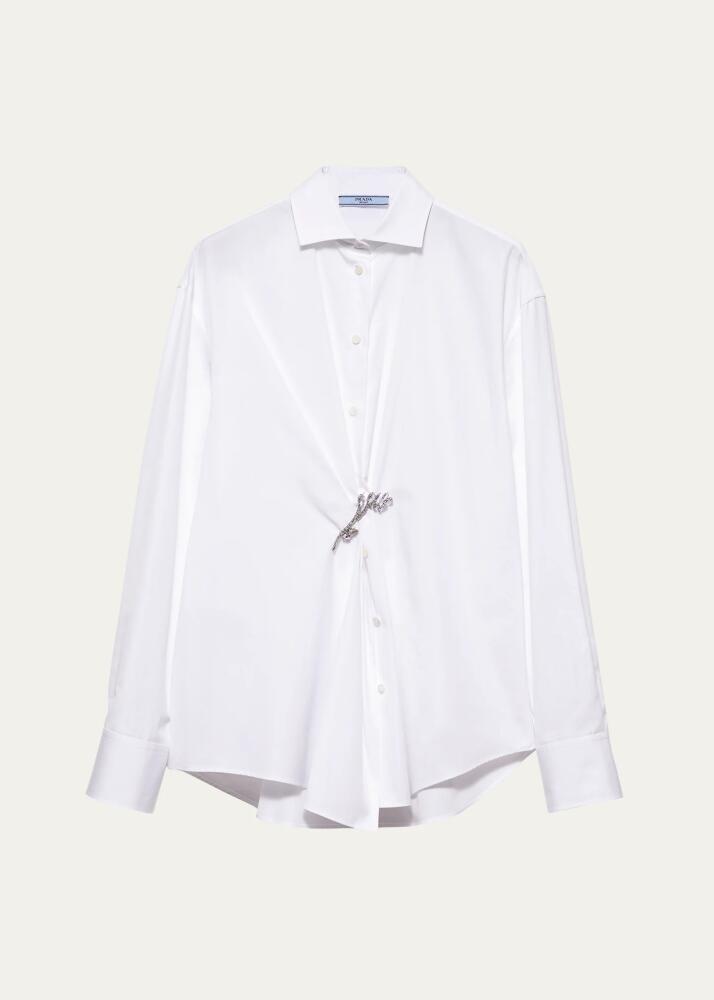 Prada Crystal Brooch Poplin Button Down Top Cover