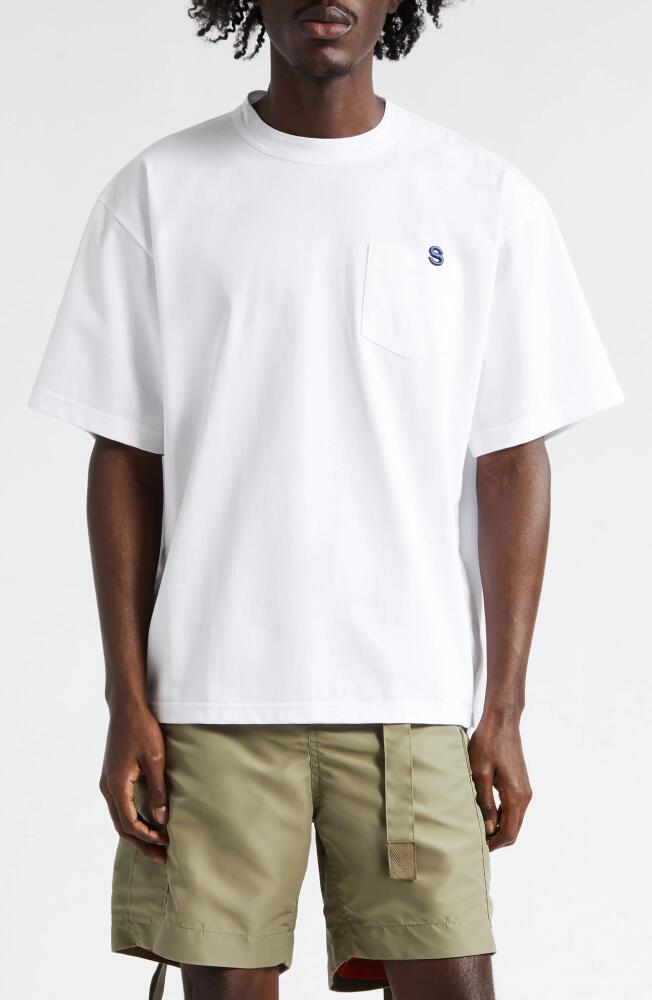 Sacai Embroidered Cotton Jersey T-Shirt in White Cover