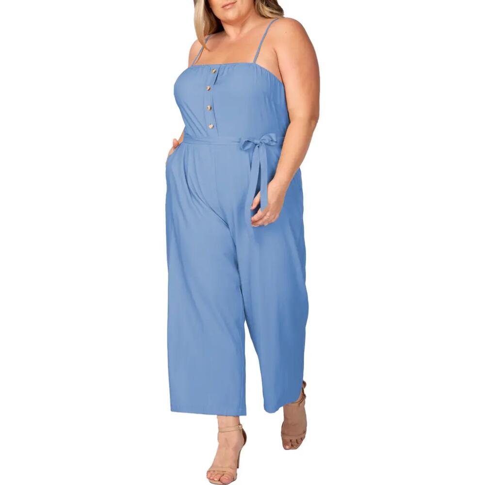 Standards & Practices Tie Waist Sleeveless Wide Leg Jumpsuit in Bleach Blue Cover