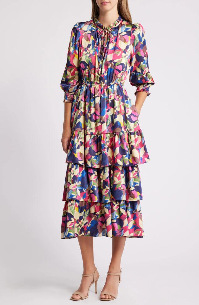 MELLODAY Floral Tiered Satin Maxi Dress in Navy Multi Cover