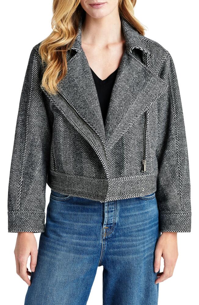 Splendid Tia Herringbone Crop Biker Jacket in Black/Snow Cover