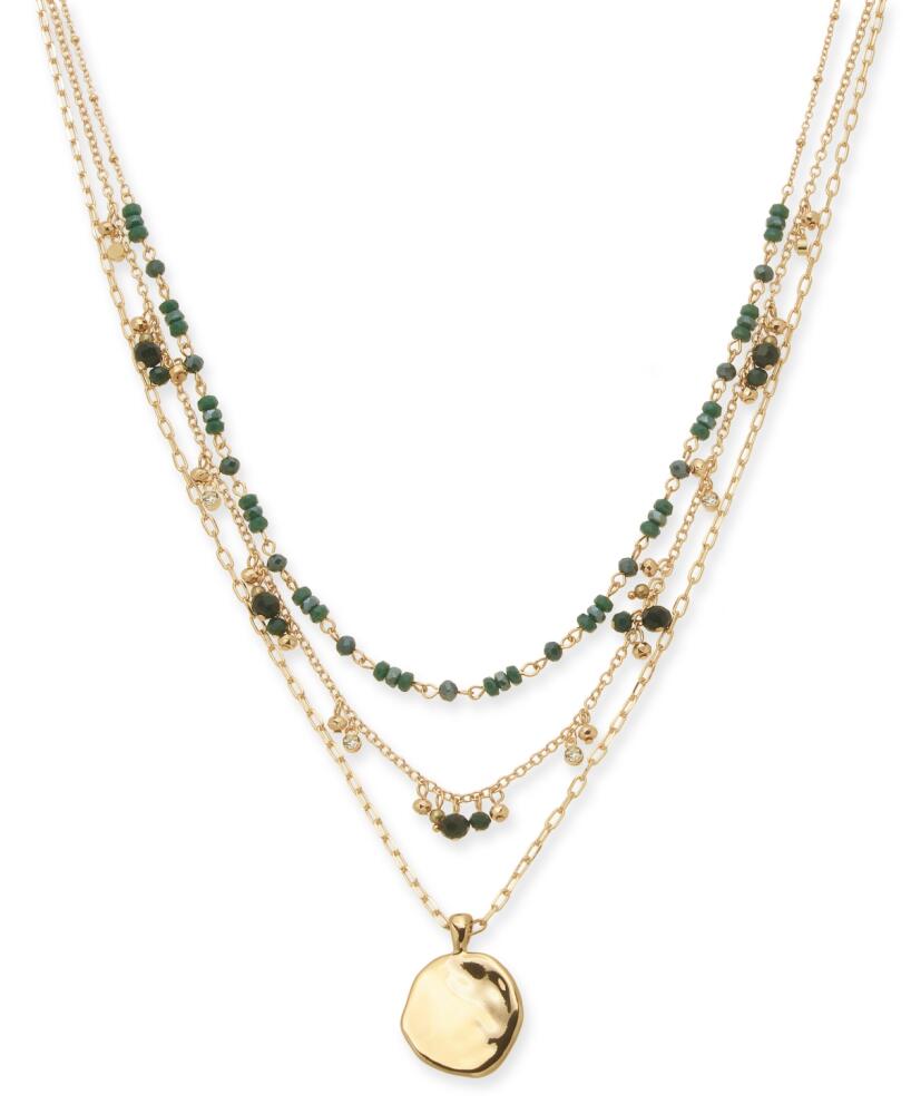 Style & Co Gold-Tone Bead,Dangle, & Hammered Pendant Layered Necklace, 17 + 3" extender, Created for Macy's - Green Cover