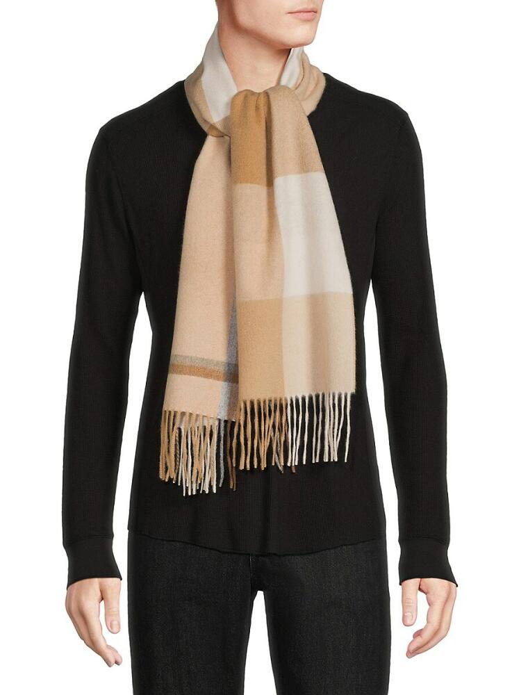 Saks Fifth Avenue Men's Plaid Cashmere Fringe Scarf - Grey Cover