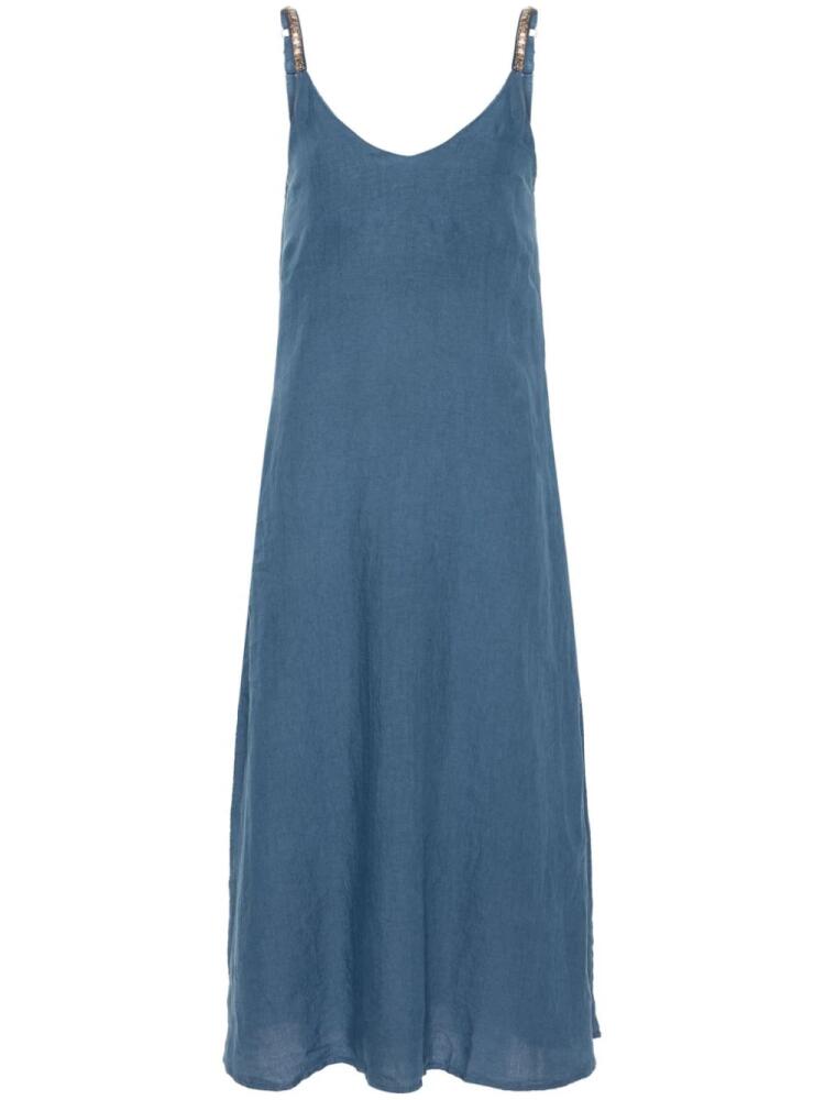 120% Lino crystal-embellished linen midi dress - Blue Cover