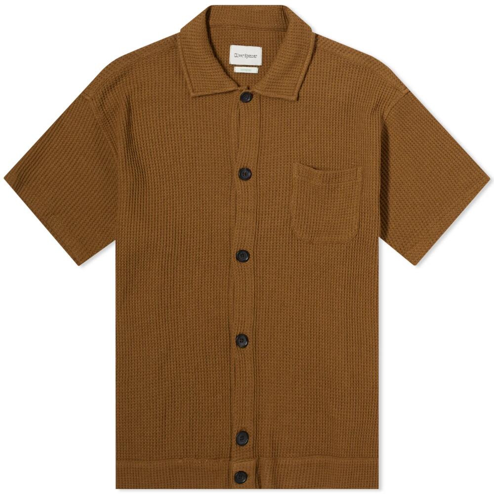 Oliver Spencer Men's Ashby Short Sleeve Jersey Shirt in Tobacco Brown Cover