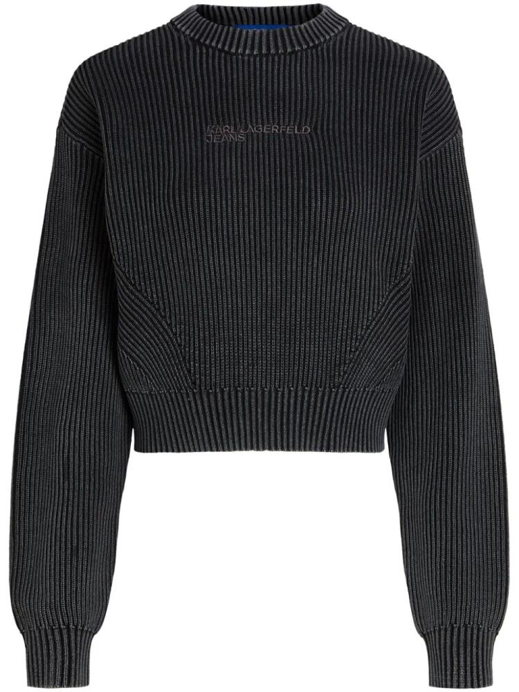 Karl Lagerfeld Jeans logo-embroidered ribbed-knit cotton jumper - Black Cover