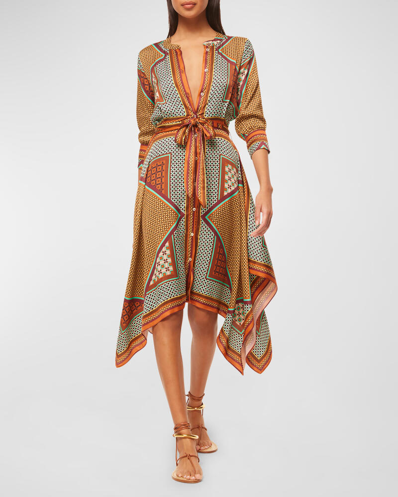 MISA Los Angeles Solmaz Scarf Printed Tie-Waist Midi Shirtdress Cover